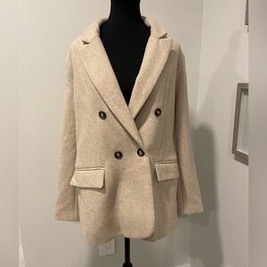Zara Classic Beige Double-Breasted Pea Coat NWT!